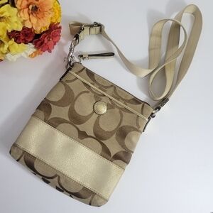 Coach Signature Monogram Tan and Brown Crossbody